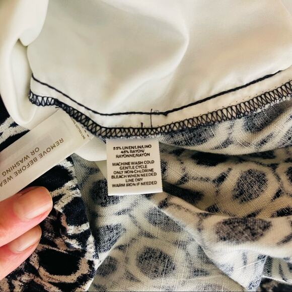 Loft blue cream linen boho preppy geometric midi skirt - Picture 7 of 7